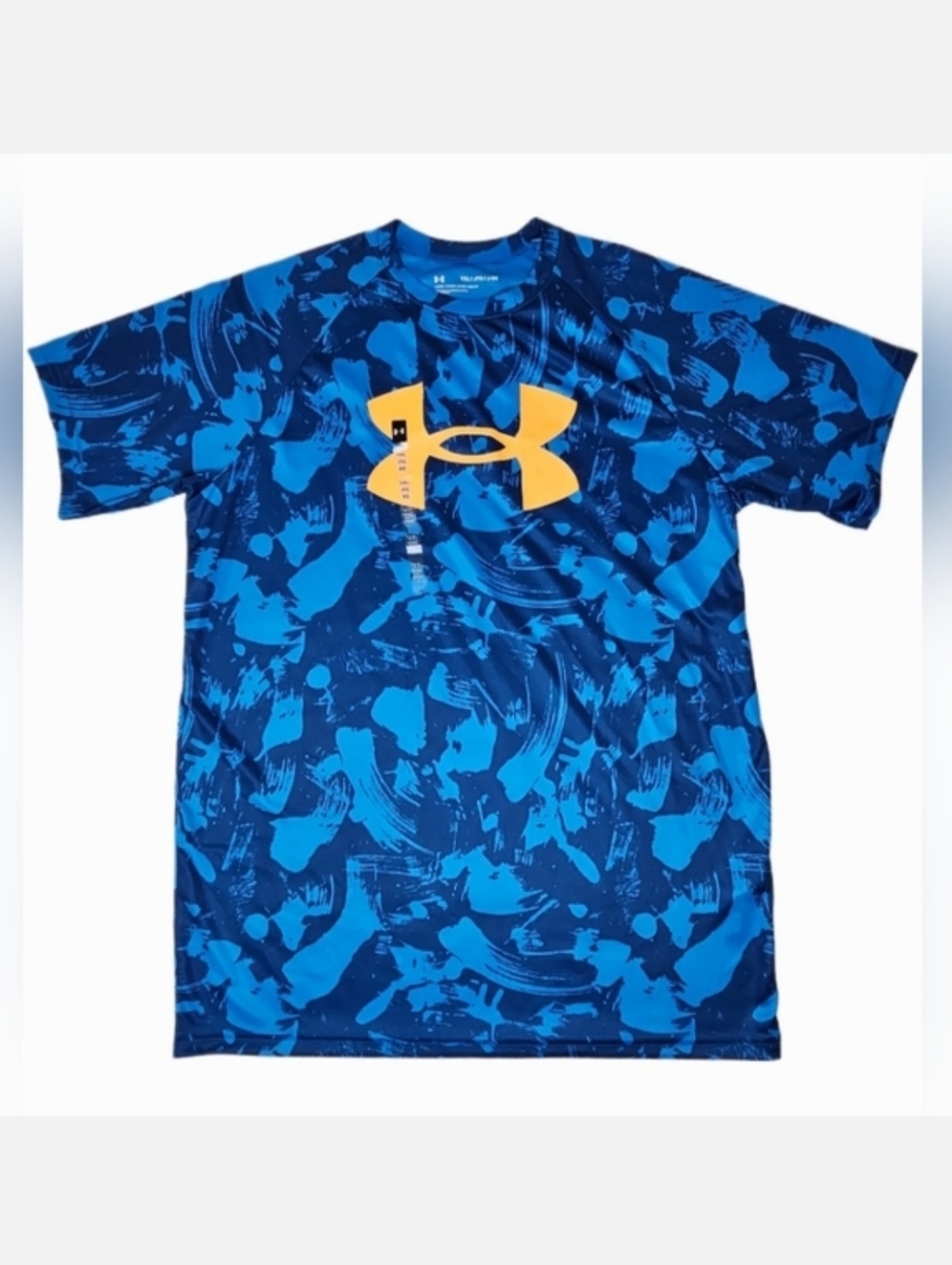 NWT Under Armour Boys/Youth Loose Tech Logo Short Sleeve Tee Blue/Orange Size XL